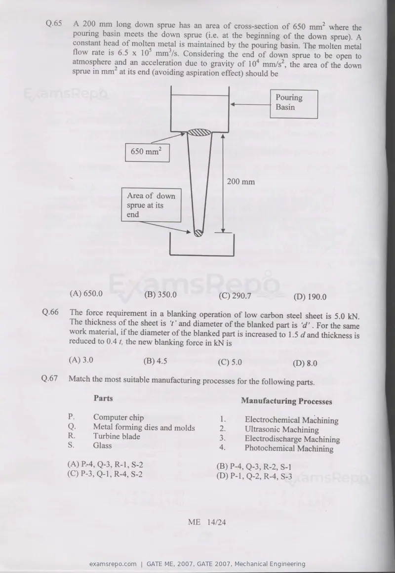 GATE ME 2007 question paper, GATE 2007, Mechanical Engineering, page 14 of 19
