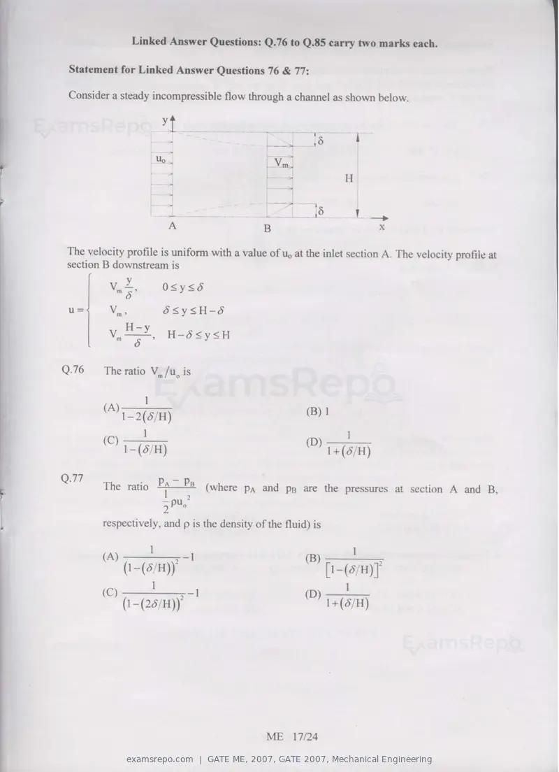 GATE ME 2007 question paper, GATE 2007, Mechanical Engineering, page 17 of 19