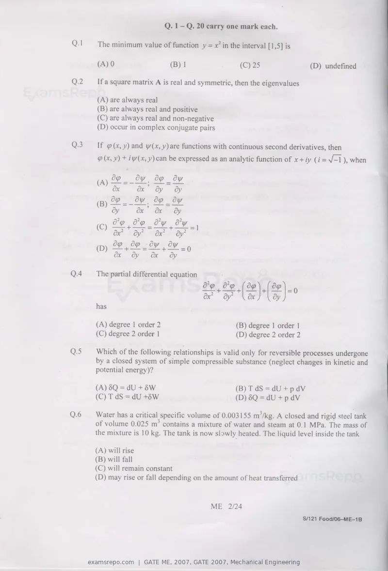 GATE ME 2007 question paper, GATE 2007, Mechanical Engineering, page 2 of 19
