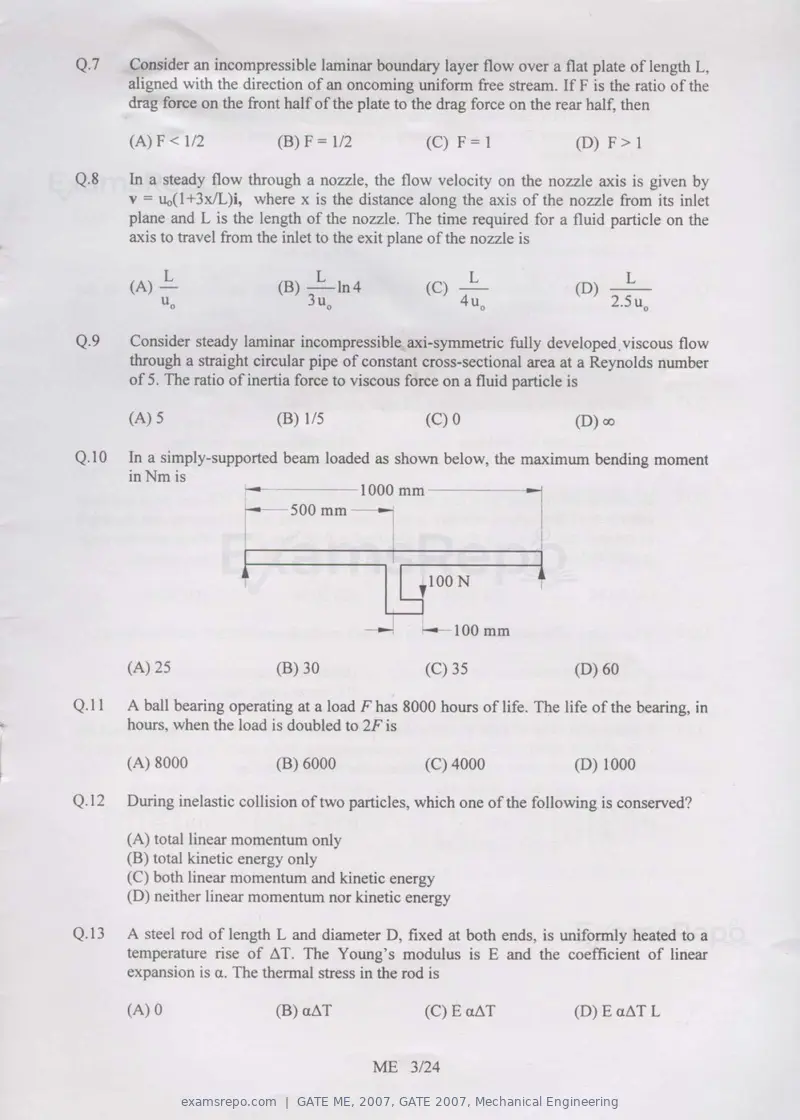 GATE ME 2007 question paper, GATE 2007, Mechanical Engineering, page 3 of 19