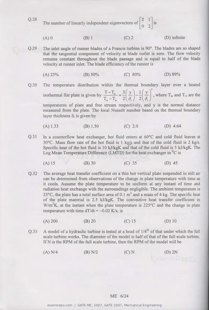 GATE ME 2007 question paper, GATE 2007, Mechanical Engineering, page 6 of 19