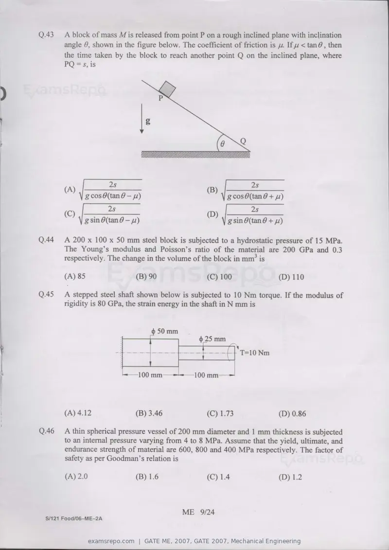 GATE ME 2007 question paper, GATE 2007, Mechanical Engineering, page 9 of 19