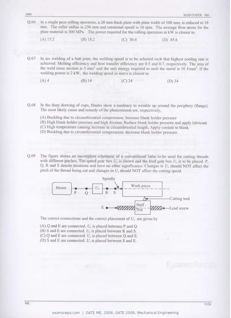 GATE ME 2008 question paper, GATE 2008, Mechanical Engineering, page 15 of 21