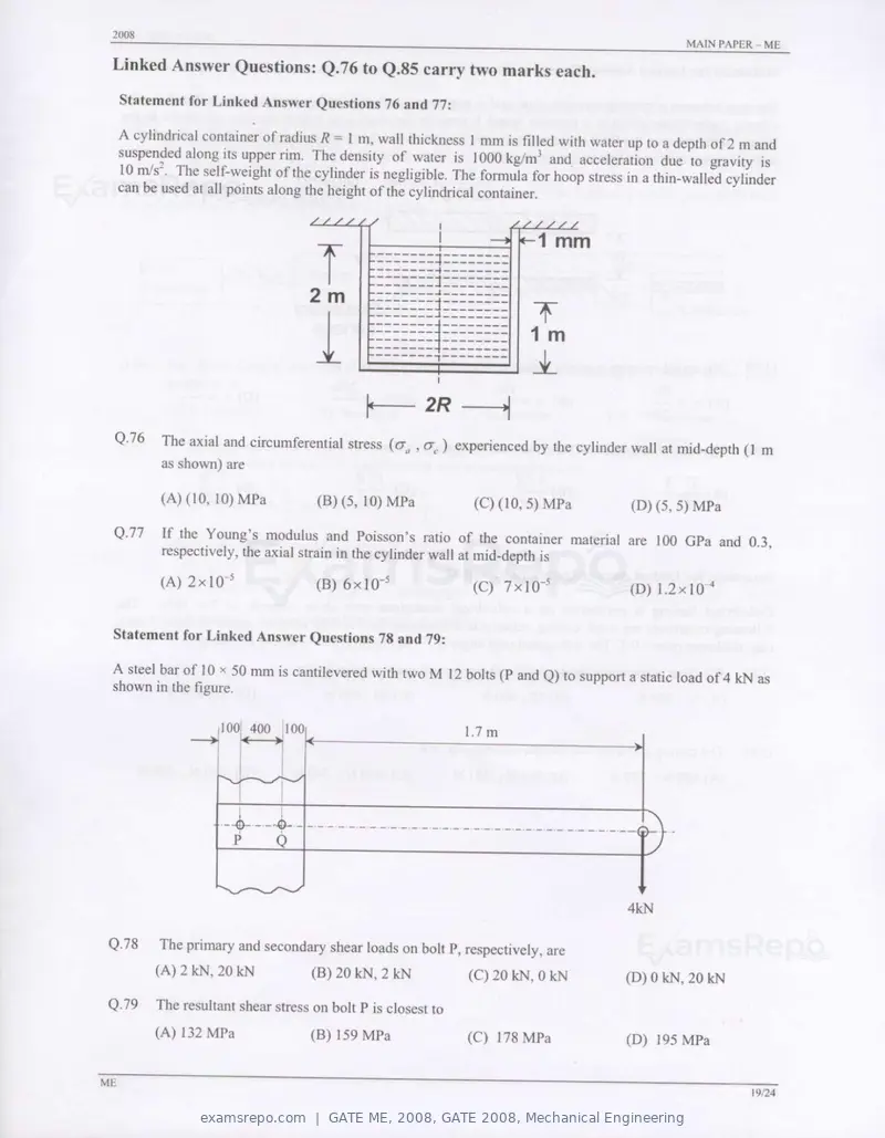 GATE ME 2008 question paper, GATE 2008, Mechanical Engineering, page 19 of 21