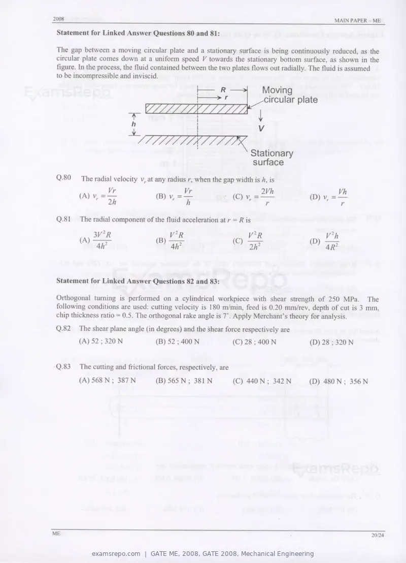 GATE ME 2008 question paper, GATE 2008, Mechanical Engineering, page 20 of 21