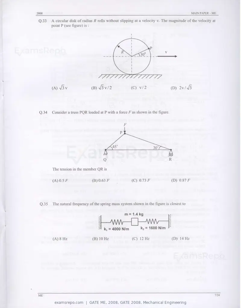 GATE ME 2008 question paper, GATE 2008, Mechanical Engineering, page 7 of 21