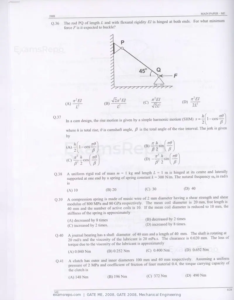 GATE ME 2008 question paper, GATE 2008, Mechanical Engineering, page 8 of 21
