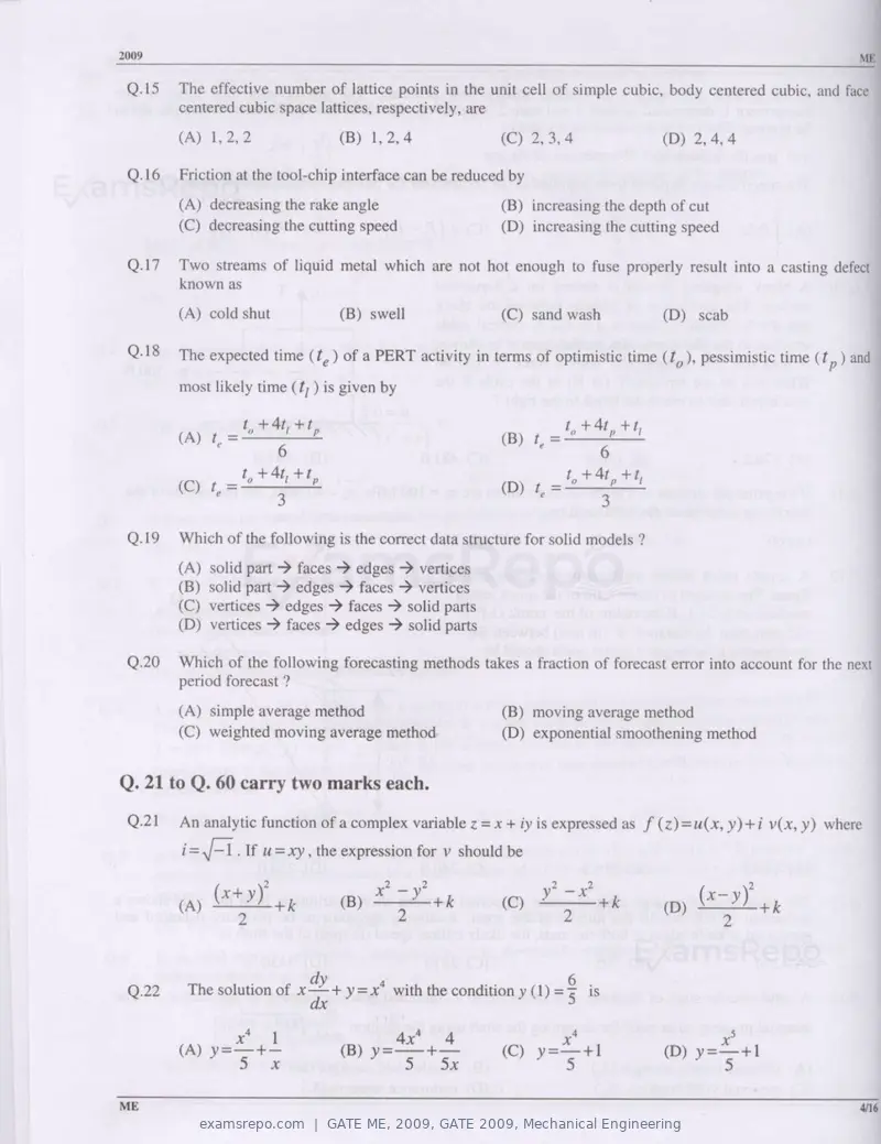 GATE ME 2009 question paper, GATE 2009, Mechanical Engineering, page 4 of 12