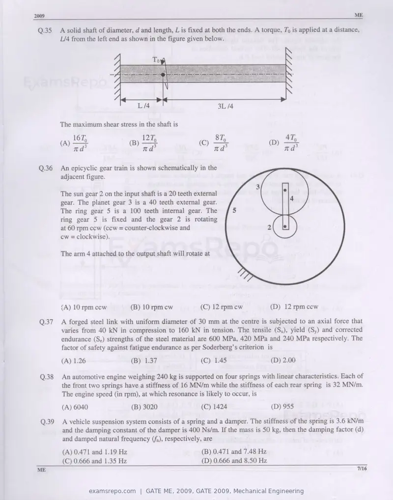GATE ME 2009 question paper, GATE 2009, Mechanical Engineering, page 7 of 12
