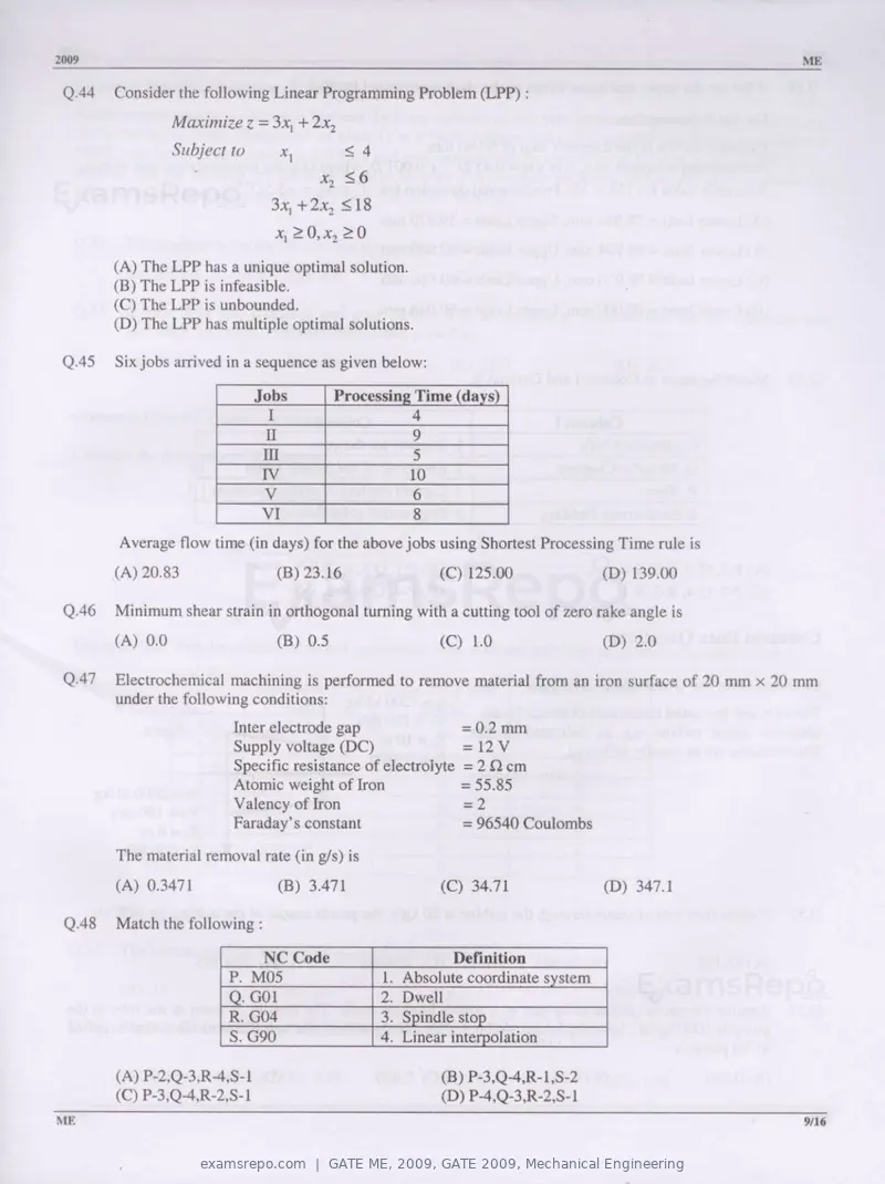 GATE ME 2009 question paper, GATE 2009, Mechanical Engineering, page 9 of 12