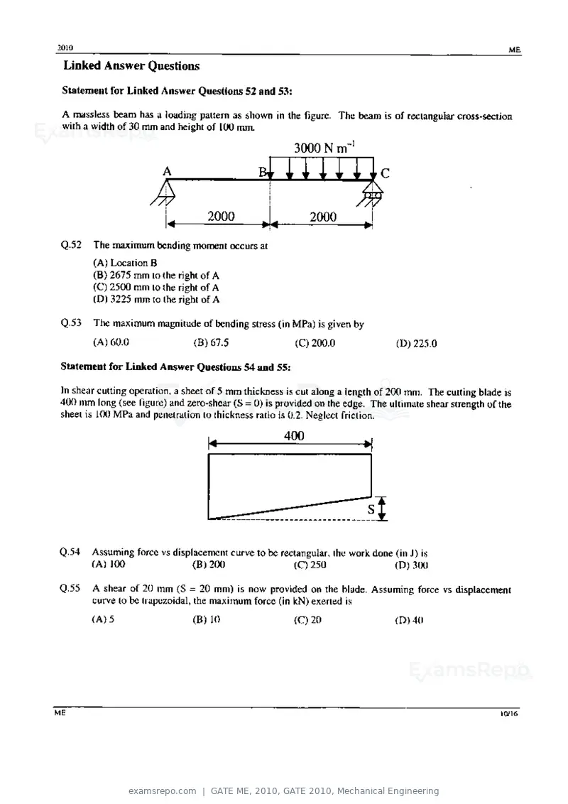 GATE ME 2010 question paper, GATE 2010, Mechanical Engineering, page 10 of 16