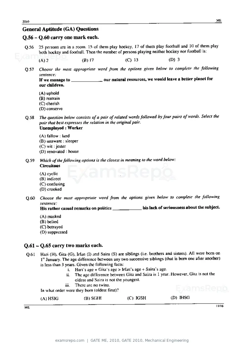 GATE ME 2010 question paper, GATE 2010, Mechanical Engineering, page 11 of 16