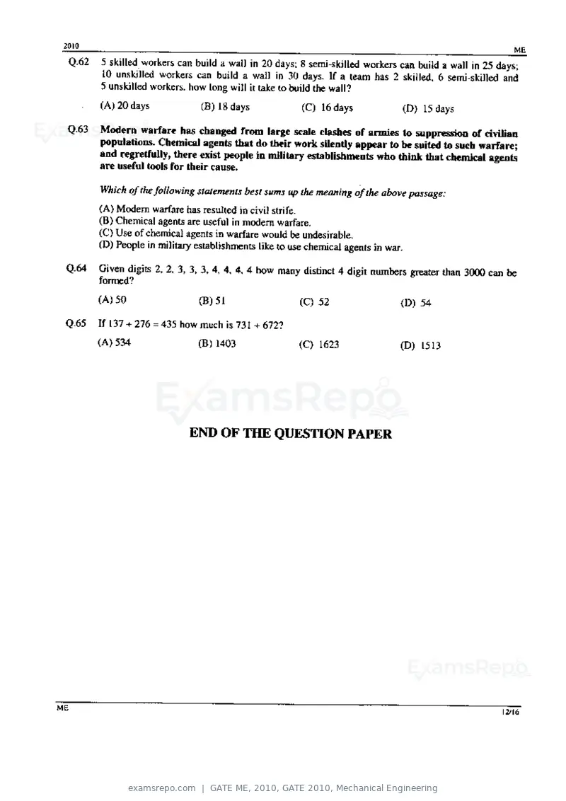 GATE ME 2010 question paper, GATE 2010, Mechanical Engineering, page 12 of 16