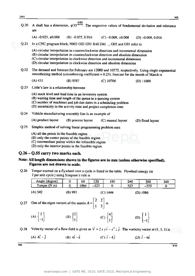 GATE ME 2010 question paper, GATE 2010, Mechanical Engineering, page 4 of 16