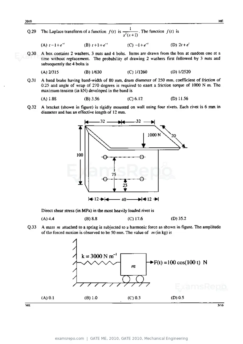 GATE ME 2010 question paper, GATE 2010, Mechanical Engineering, page 5 of 16