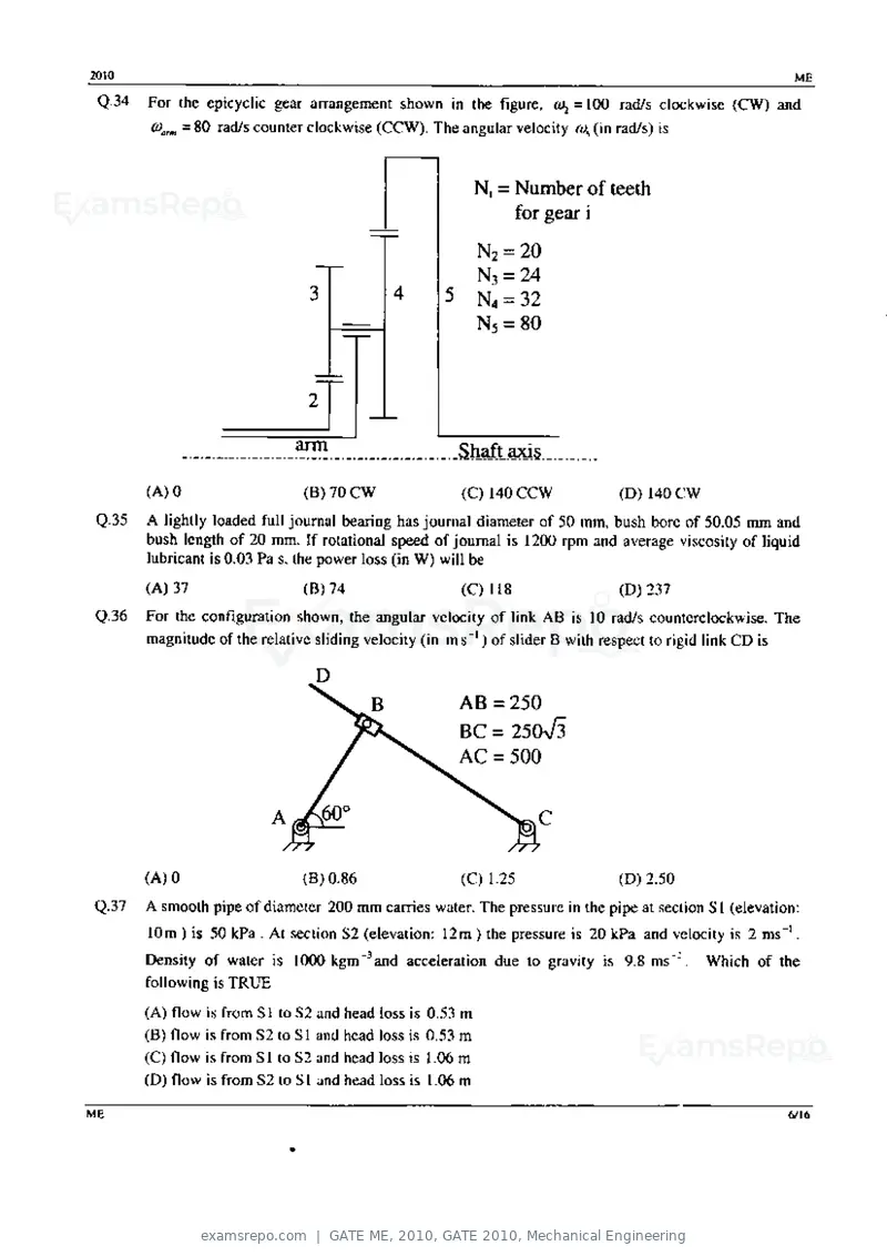 GATE ME 2010 question paper, GATE 2010, Mechanical Engineering, page 6 of 16