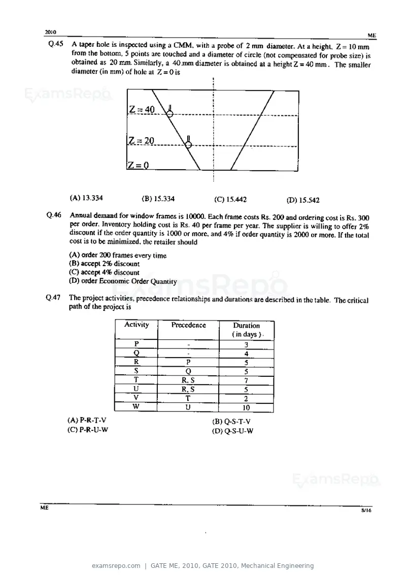GATE ME 2010 question paper, GATE 2010, Mechanical Engineering, page 8 of 16