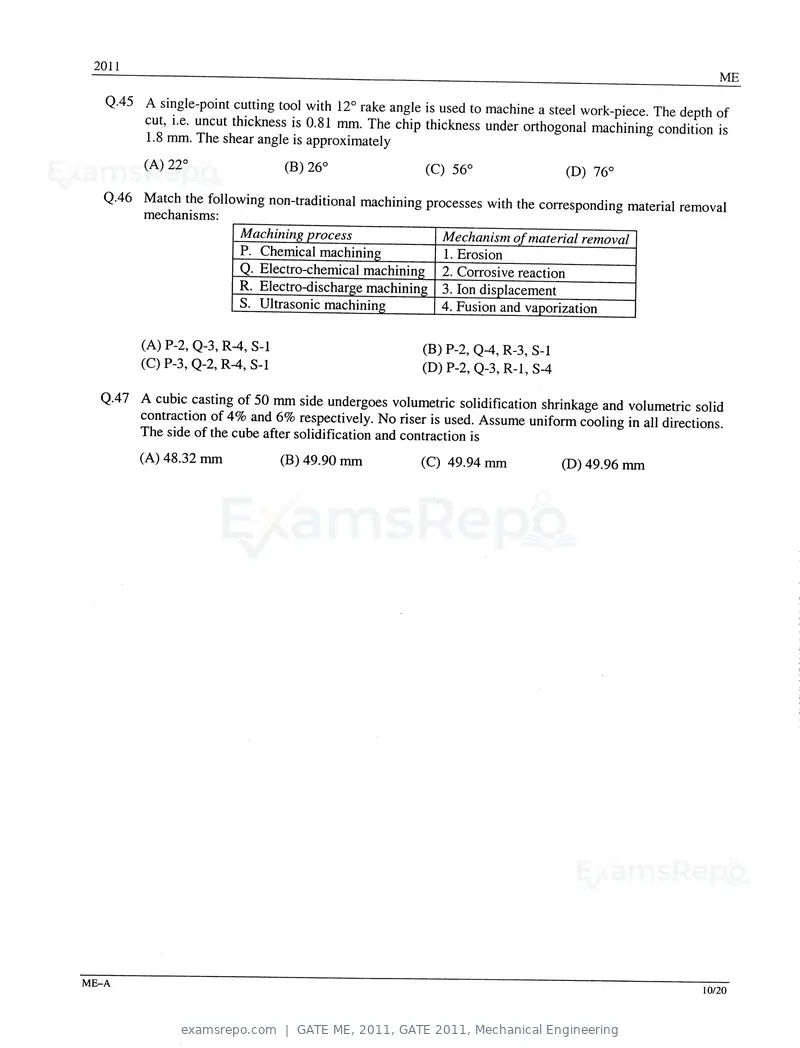 GATE ME 2011 question paper, GATE 2011, Mechanical Engineering, page 10 of 14