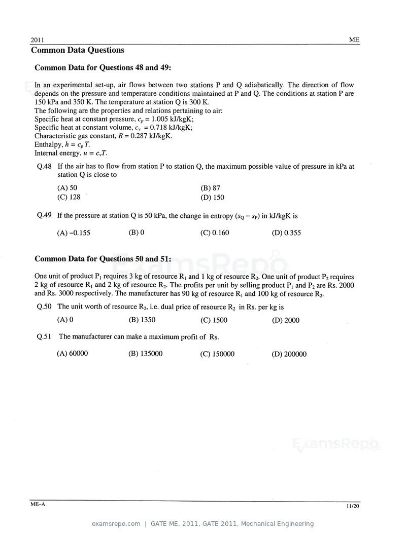 GATE ME 2011 question paper, GATE 2011, Mechanical Engineering, page 11 of 14