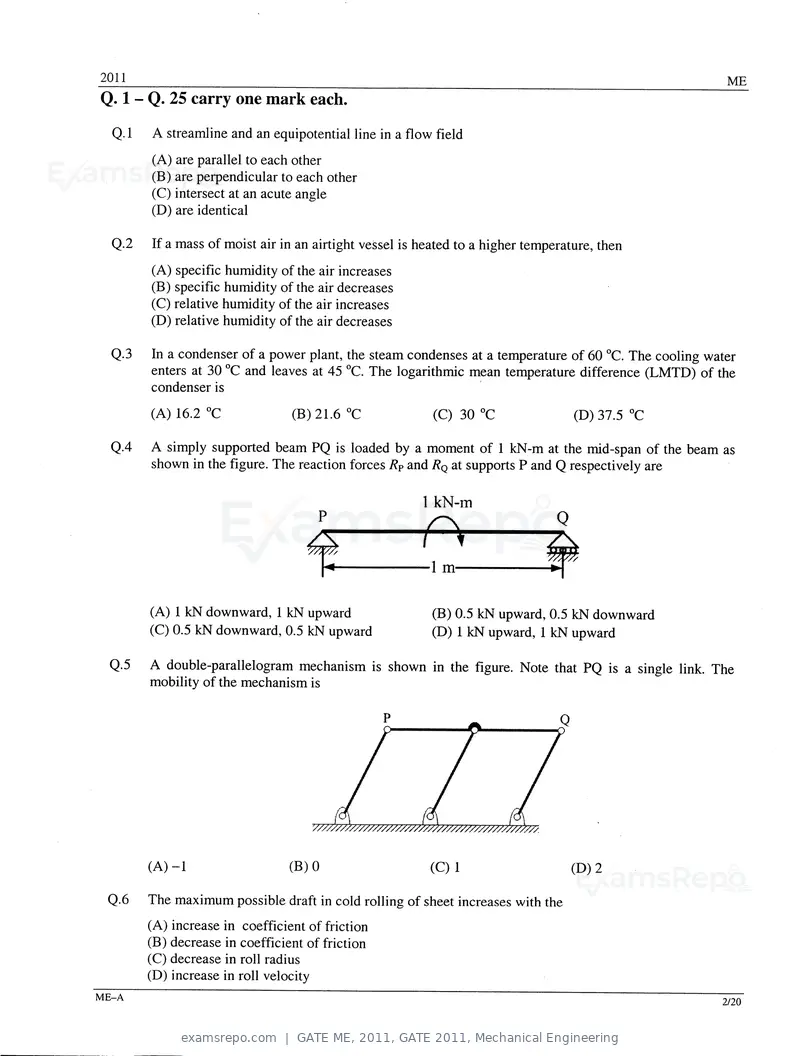 GATE ME 2011 question paper, GATE 2011, Mechanical Engineering, page 2 of 14