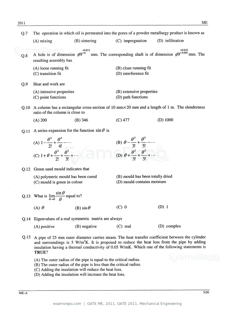 GATE ME 2011 question paper, GATE 2011, Mechanical Engineering, page 3 of 14