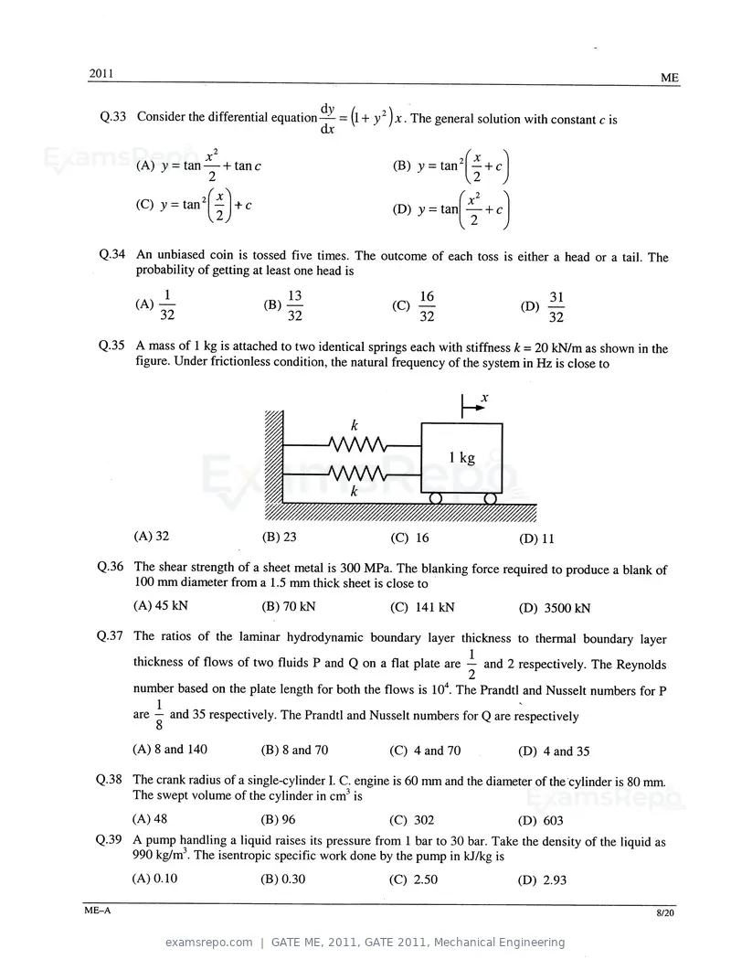 GATE ME 2011 question paper, GATE 2011, Mechanical Engineering, page 8 of 14
