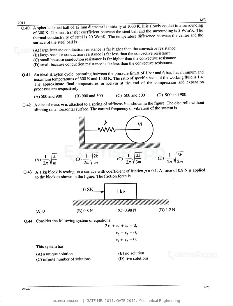 GATE ME 2011 question paper, GATE 2011, Mechanical Engineering, page 9 of 14