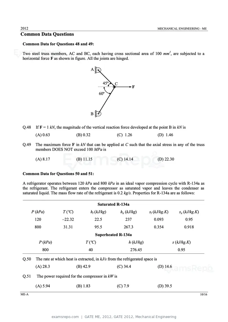 GATE ME 2012 question paper, GATE 2012, Mechanical Engineering, page 10 of 15