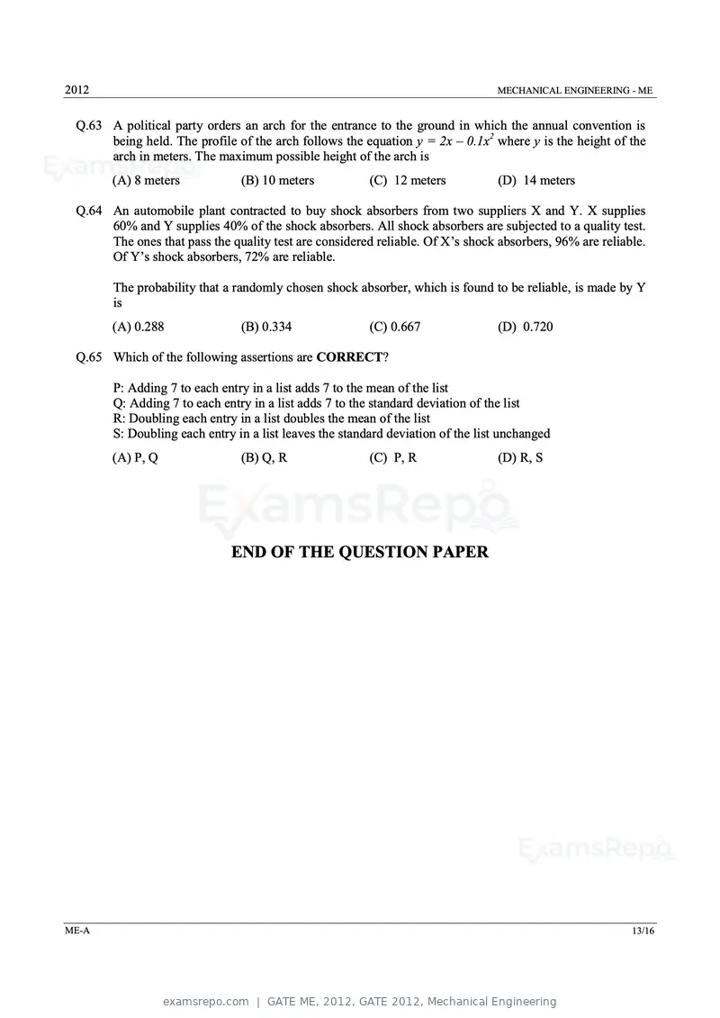 GATE ME 2012 question paper, GATE 2012, Mechanical Engineering, page 13 of 15