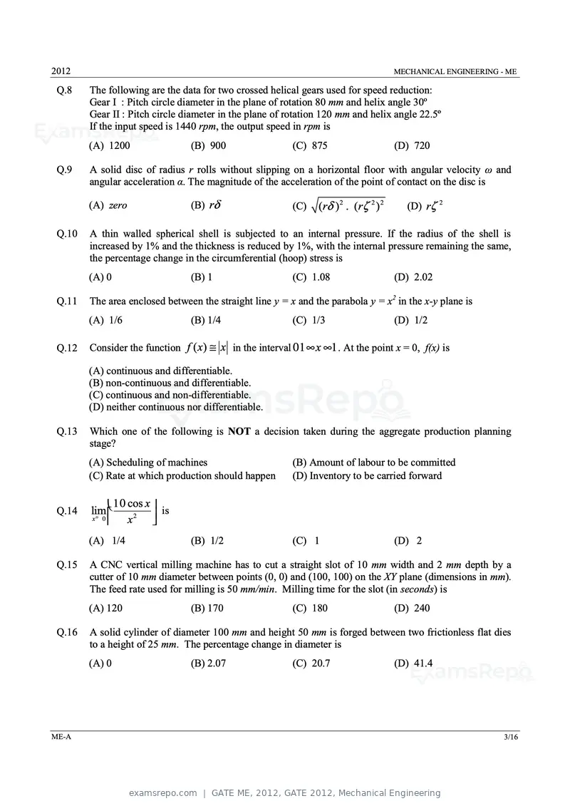 GATE ME 2012 question paper, GATE 2012, Mechanical Engineering, page 3 of 15