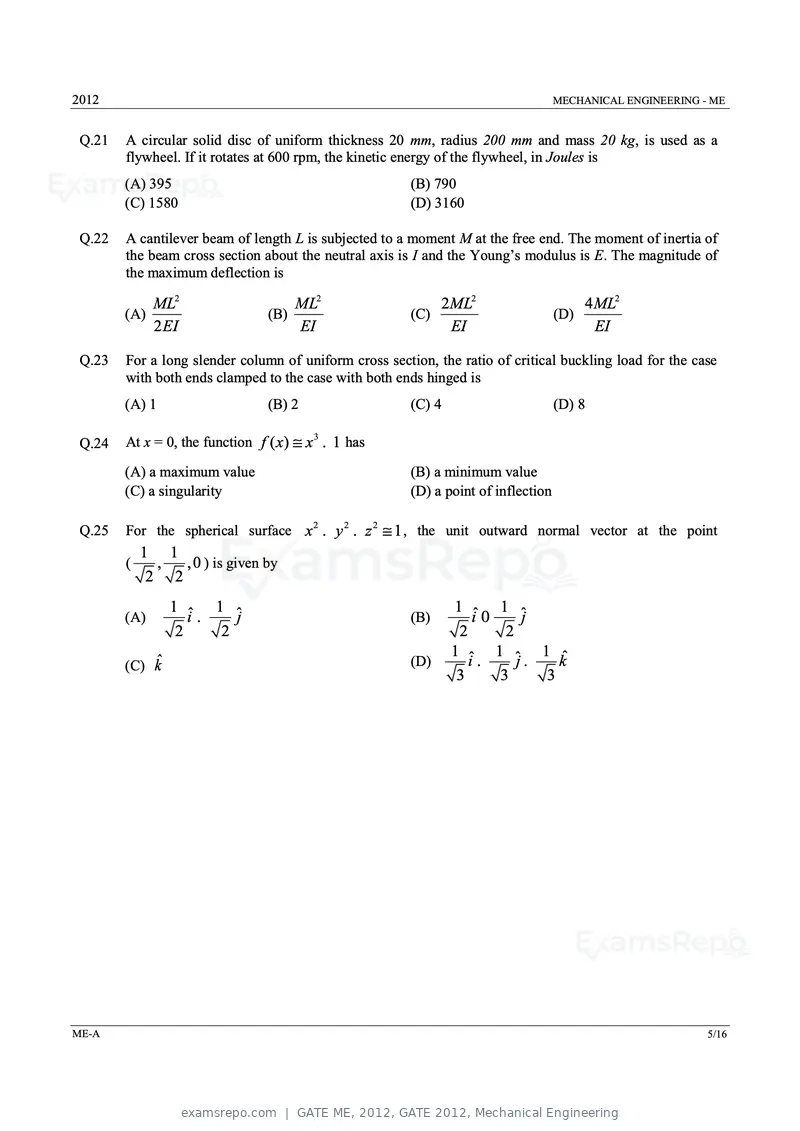 GATE ME 2012 question paper, GATE 2012, Mechanical Engineering, page 5 of 15