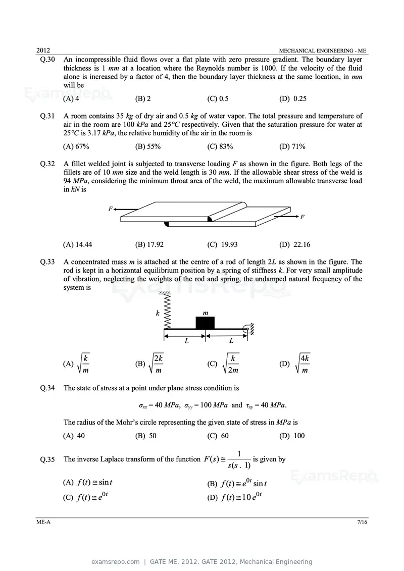 GATE ME 2012 question paper, GATE 2012, Mechanical Engineering, page 7 of 15