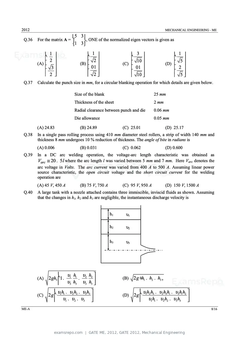 GATE ME 2012 question paper, GATE 2012, Mechanical Engineering, page 8 of 15