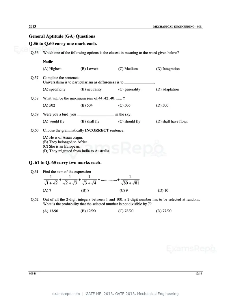 GATE ME 2013 question paper, GATE 2013, Mechanical Engineering, page 27 of 56