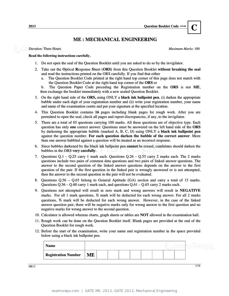 GATE ME 2013 question paper, GATE 2013, Mechanical Engineering, page 30 of 56