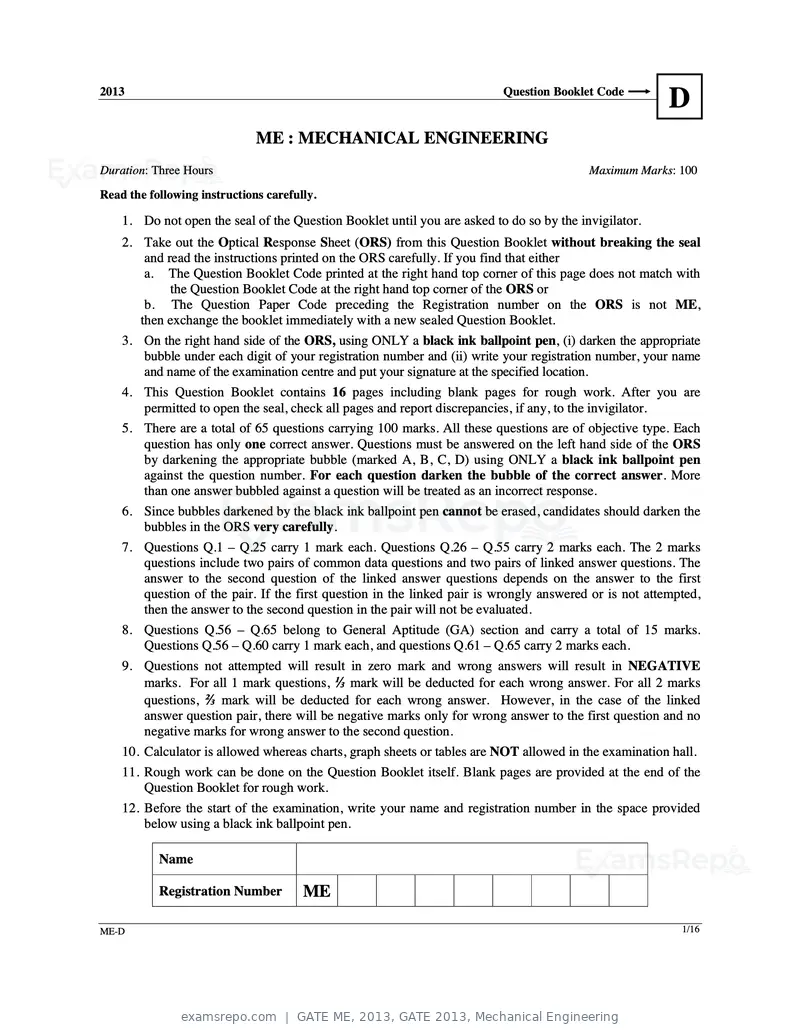 GATE ME 2013 question paper, GATE 2013, Mechanical Engineering, page 44 of 56