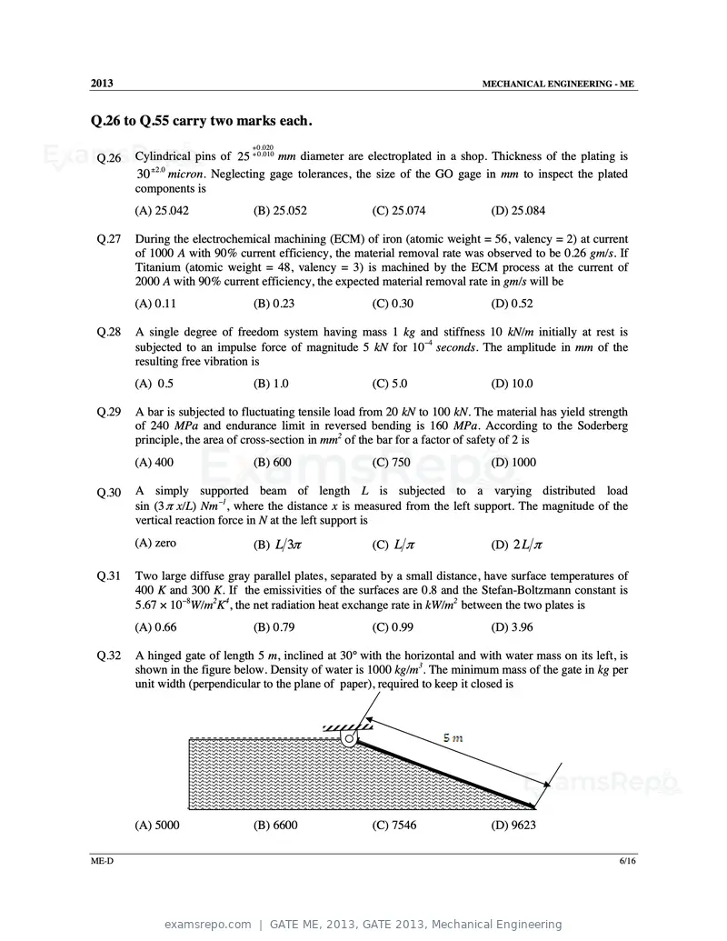 GATE ME 2013 question paper, GATE 2013, Mechanical Engineering, page 49 of 56