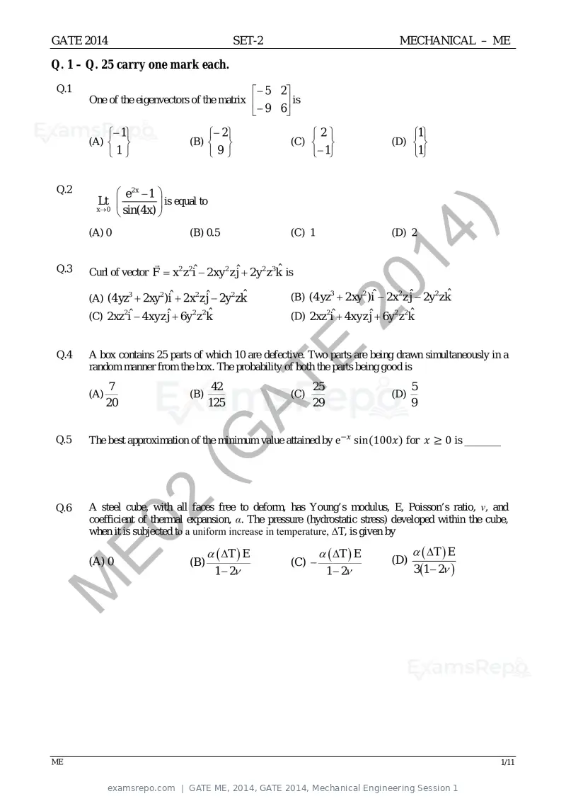 GATE ME 2014 question paper, GATE 2014, Mechanical Engineering Session 1, page 26 of 75