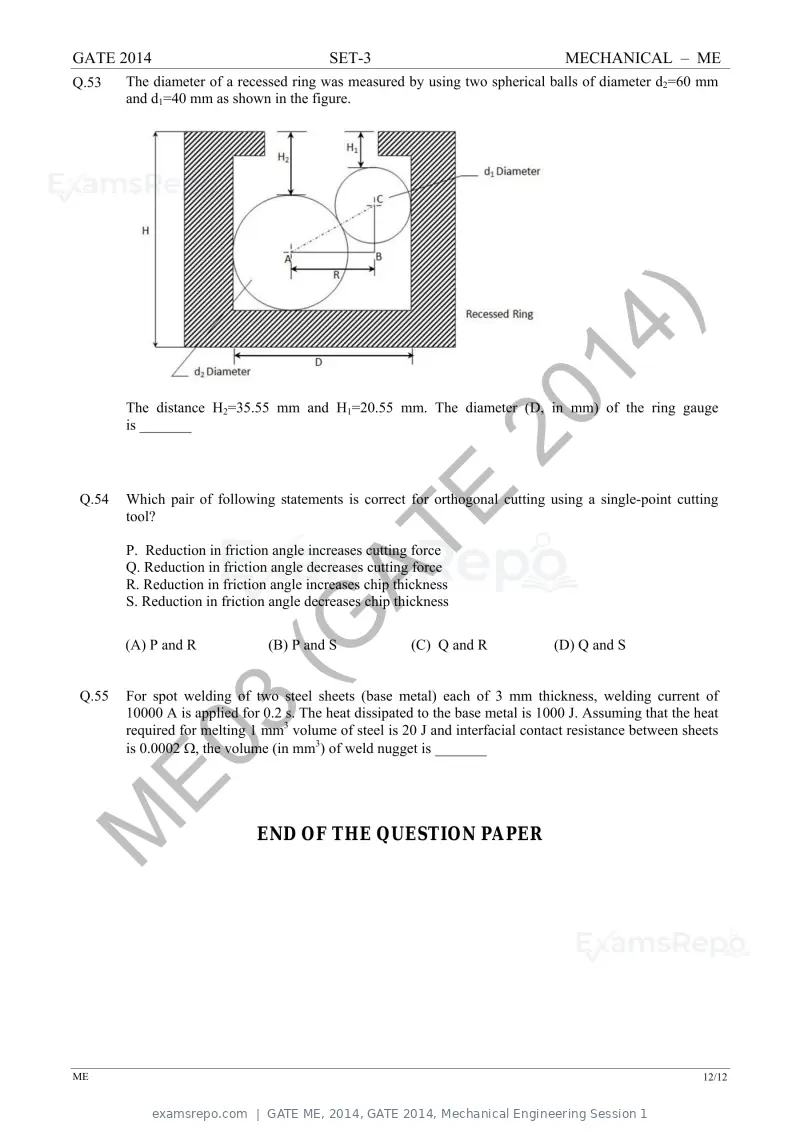 GATE ME 2014 question paper, GATE 2014, Mechanical Engineering Session 1, page 57 of 75