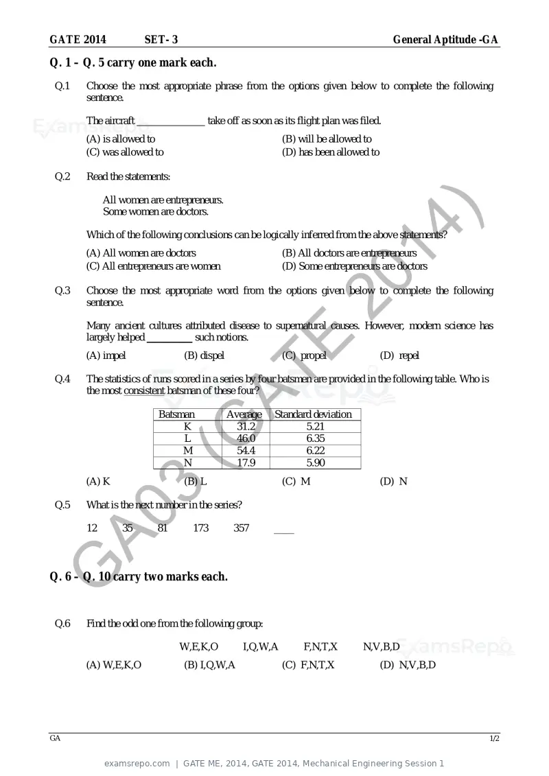 GATE ME 2014 question paper, GATE 2014, Mechanical Engineering Session 1, page 6 of 75