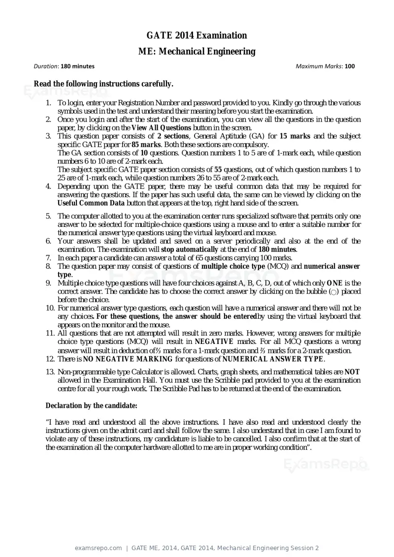 GATE ME 2014 question paper, GATE 2014, Mechanical Engineering Session 2, page 23 of 75