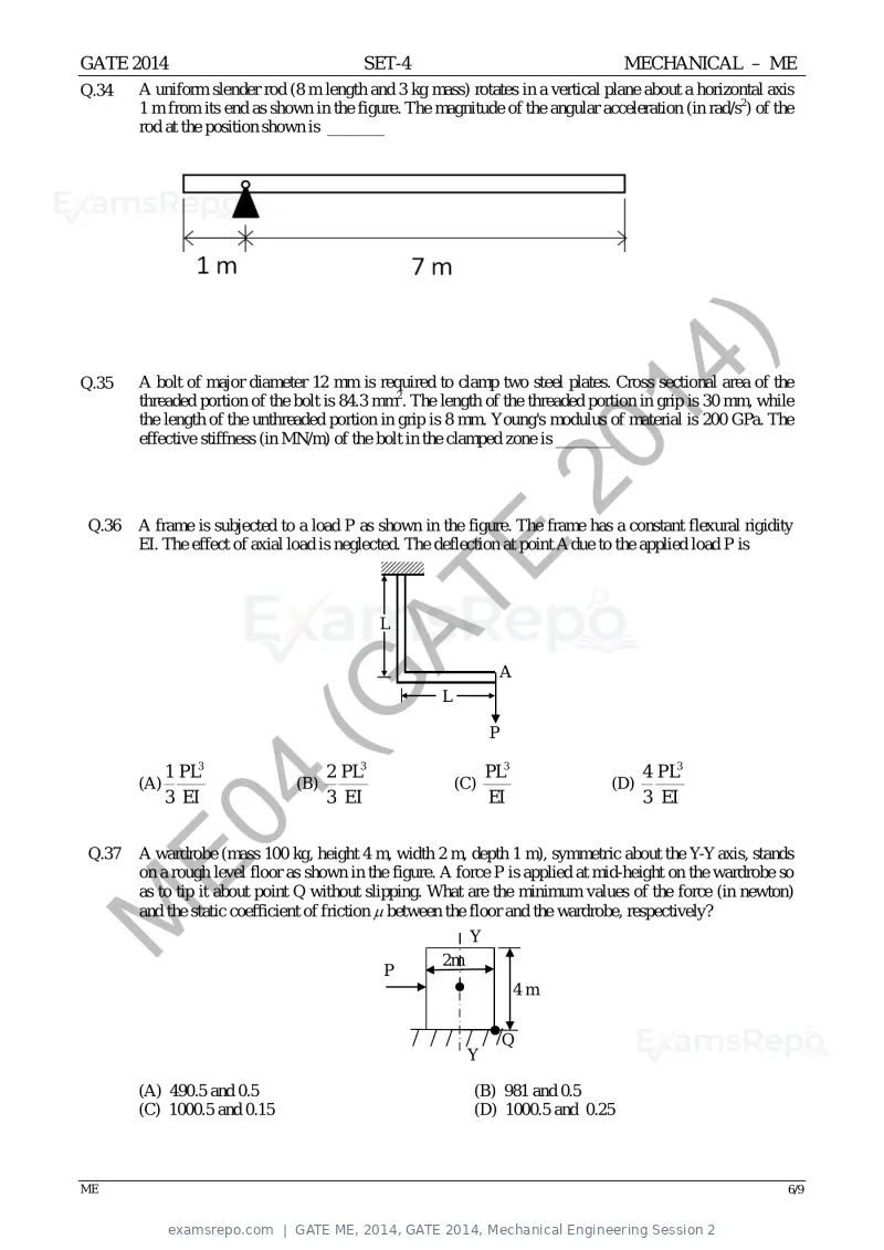 GATE ME 2014 question paper, GATE 2014, Mechanical Engineering Session 2, page 71 of 75
