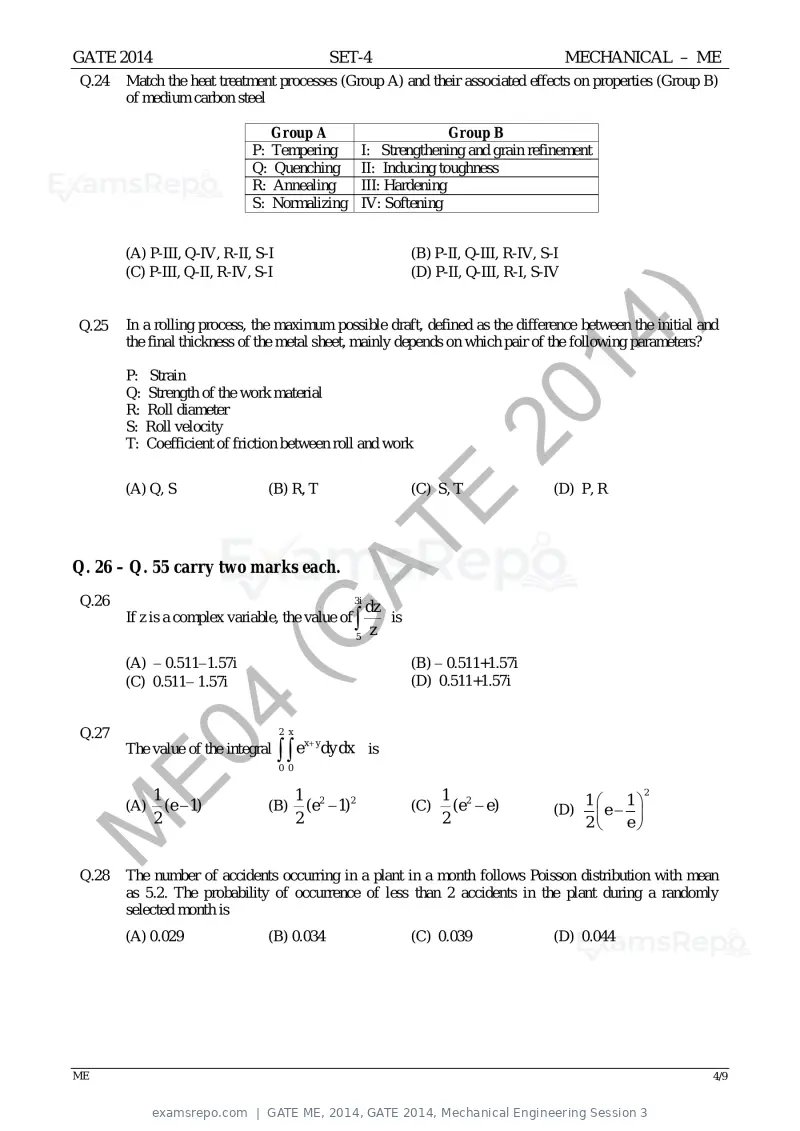 GATE ME 2014 question paper, GATE 2014, Mechanical Engineering Session 3, page 69 of 75