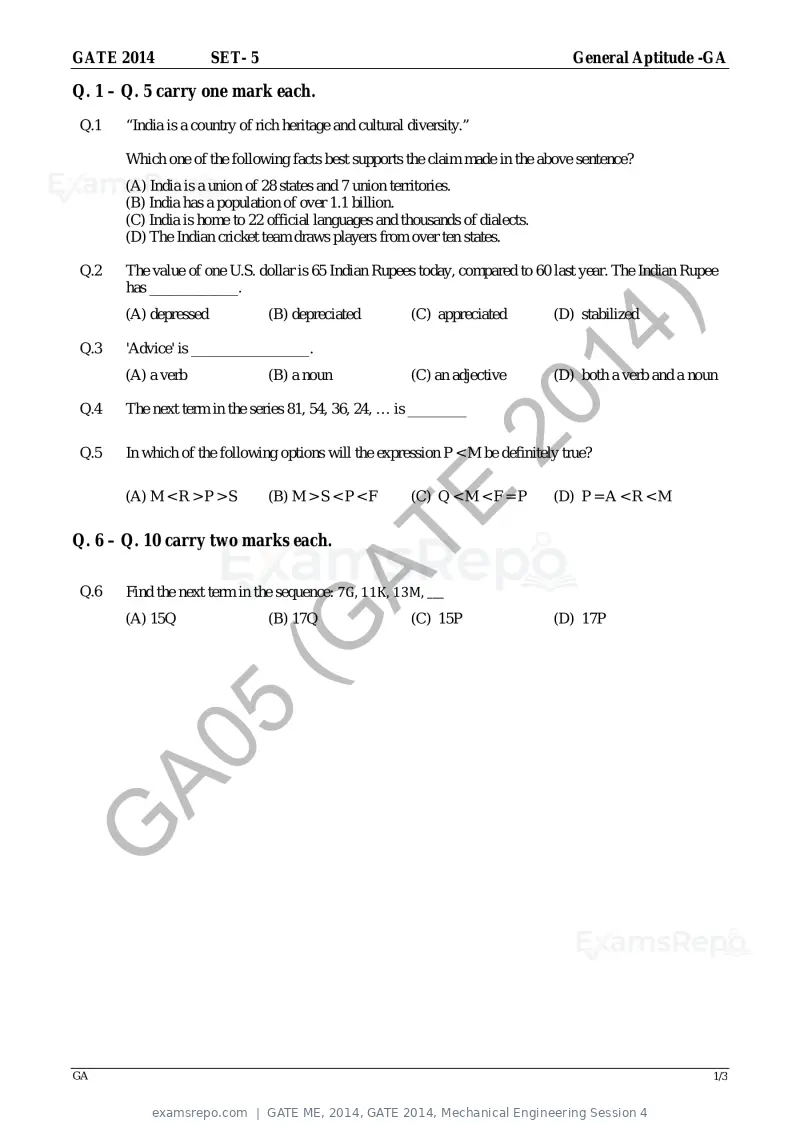 GATE ME 2014 question paper, GATE 2014, Mechanical Engineering Session 4, page 43 of 75