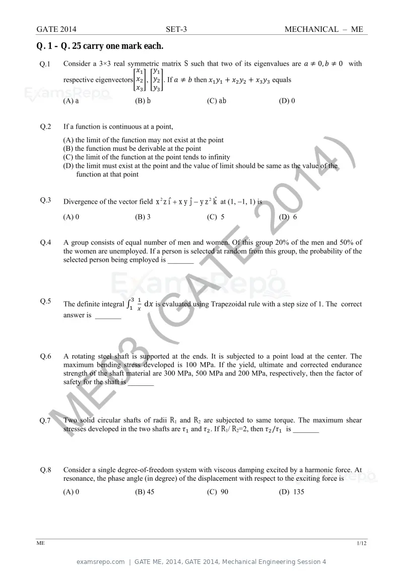 GATE ME 2014 question paper, GATE 2014, Mechanical Engineering Session 4, page 46 of 75