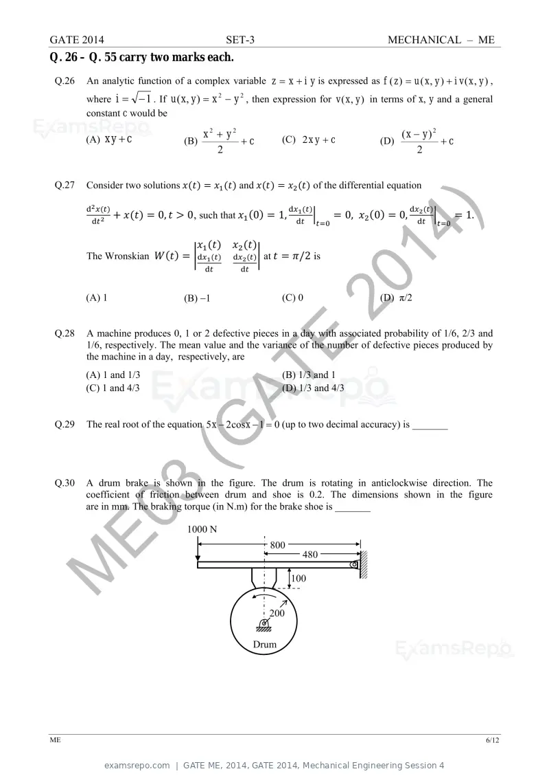 GATE ME 2014 question paper, GATE 2014, Mechanical Engineering Session 4, page 51 of 75