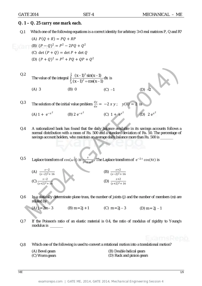 GATE ME 2014 question paper, GATE 2014, Mechanical Engineering Session 4, page 66 of 75