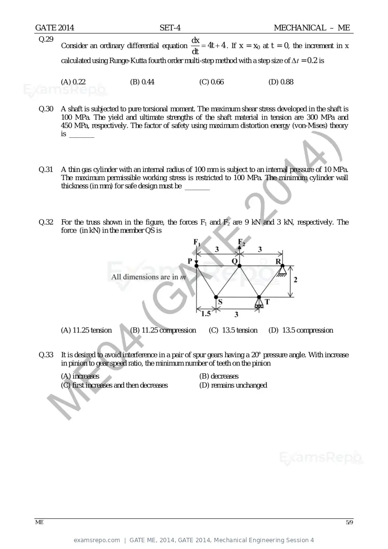 GATE ME 2014 question paper, GATE 2014, Mechanical Engineering Session 4, page 70 of 75