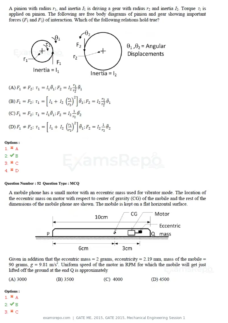 GATE ME 2015 question paper, GATE 2015, Mechanical Engineering Session 1, page 20 of 70