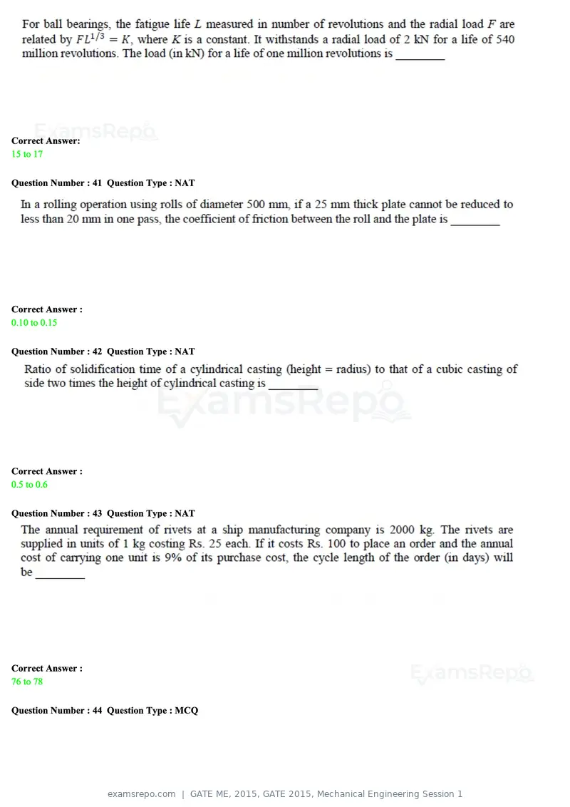 GATE ME 2015 question paper, GATE 2015, Mechanical Engineering Session 1, page 63 of 70